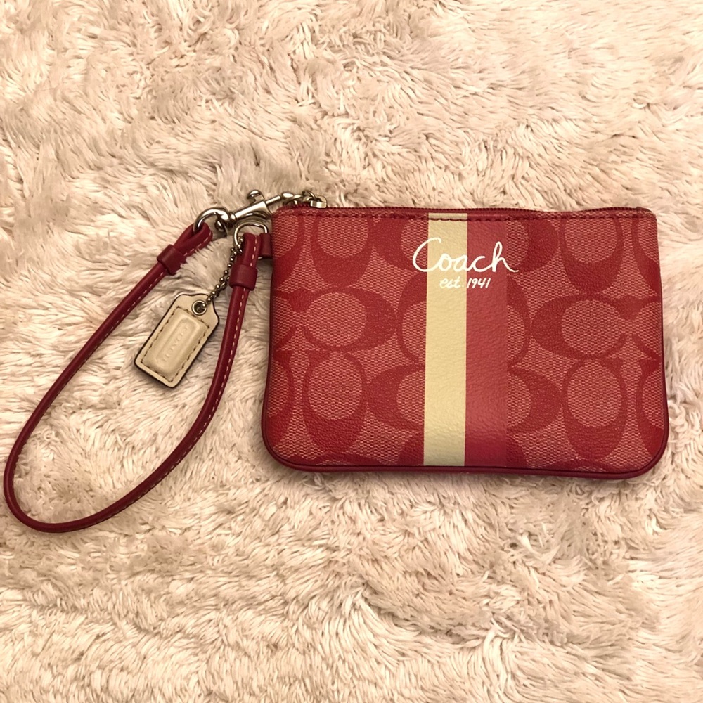 Coach Pink Heritage Stripe Wristlet